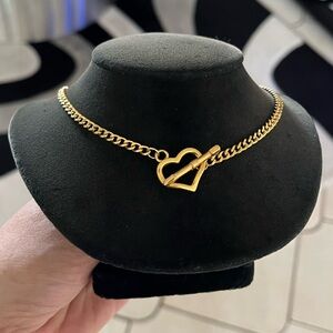 Heart charm toggle clasp in front gold stainless steel boho chain necklace